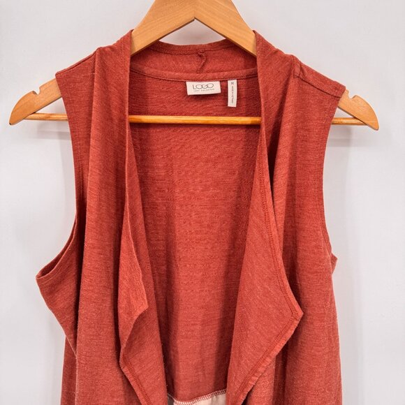 LOGO Lori Goldstein Sleeveless Drape Vest Women Medium Peach Layered Hem Pockets - Picture 2 of 9